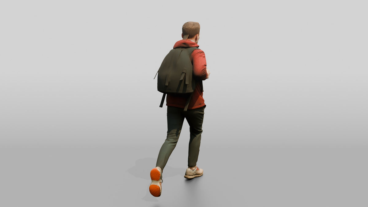 White Man Running for the Bus in Red Jacket - 3D character model, view 3