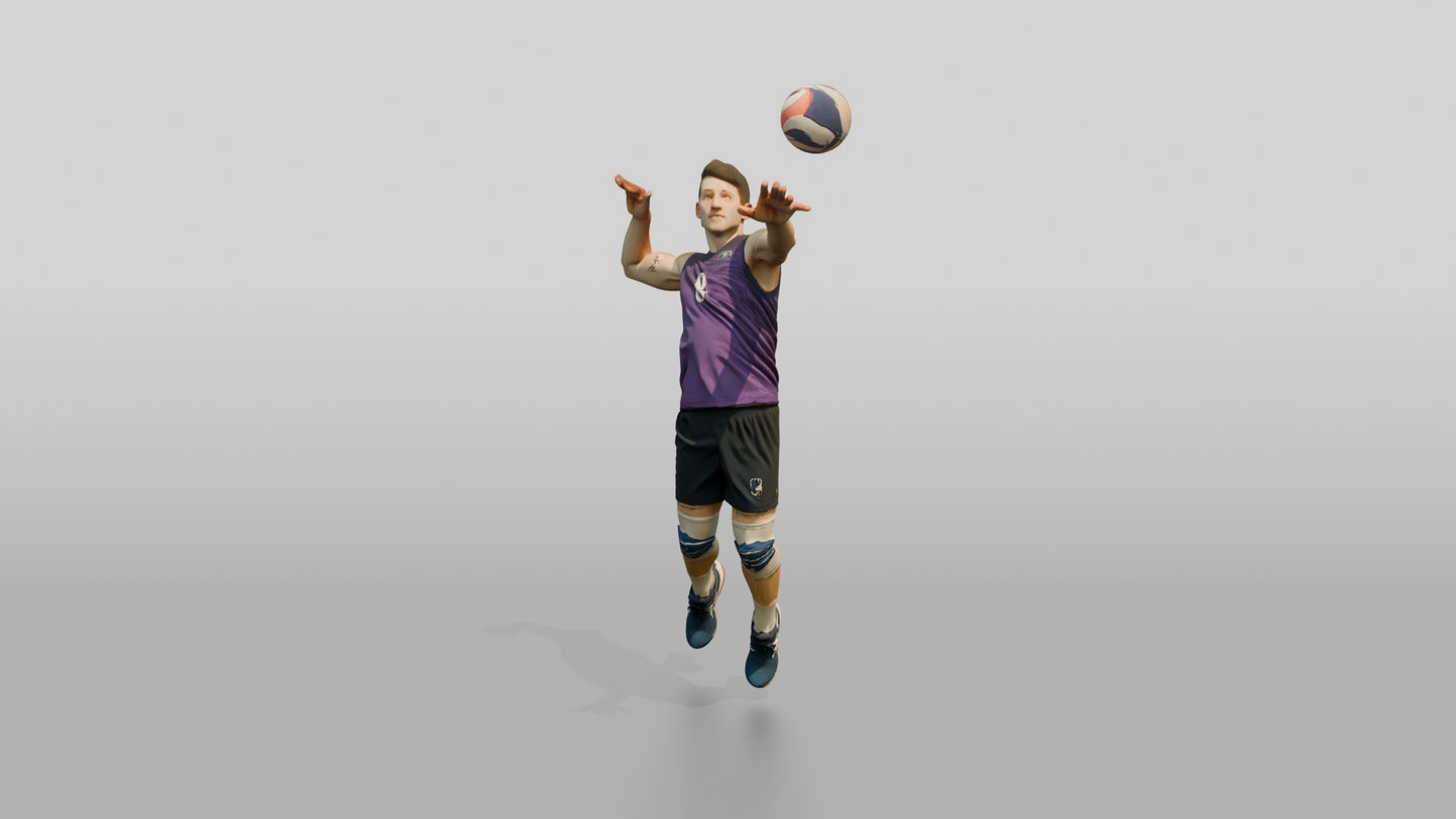 Caucasian Male Volleyball Player in Purple Jersey