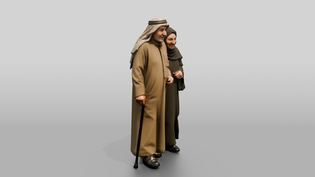 Middle Eastern Elderly Couple Walking - 3D character model, view 1
