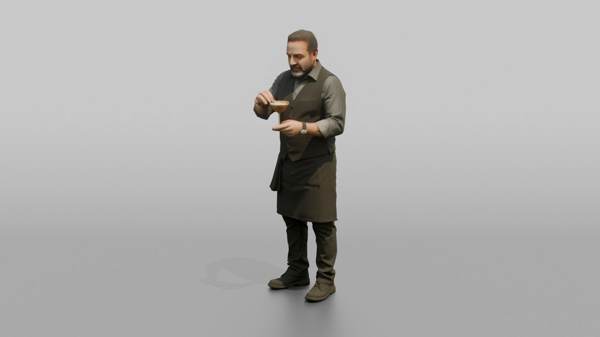 Bartender Man Garnishing A Cocktail With A Lime Wedge - 3D character model, view 4