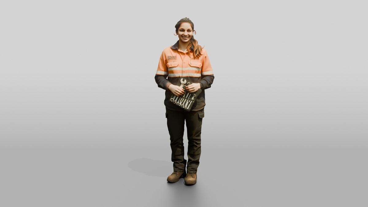 Mechanic Holding Combination Spanners - 3D character model, view 5