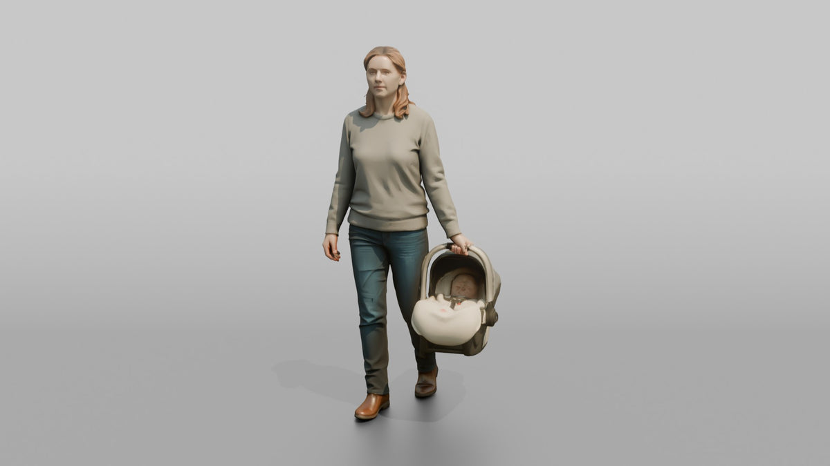 Mother Carrying A Car Seat By Its Handle - 3D character model, view 4