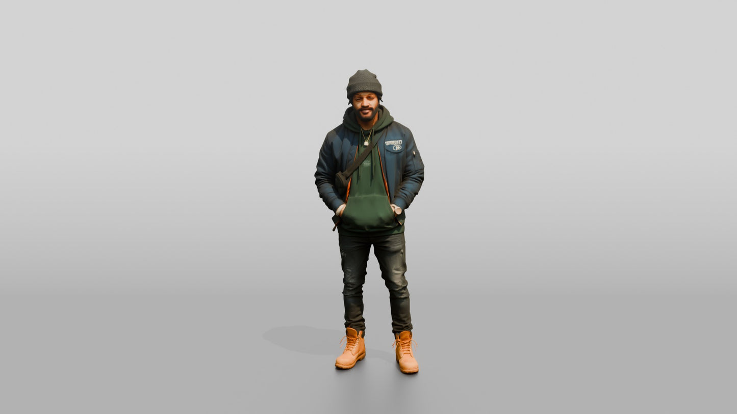 African-American Man in Bomber Jacket and Timberlands