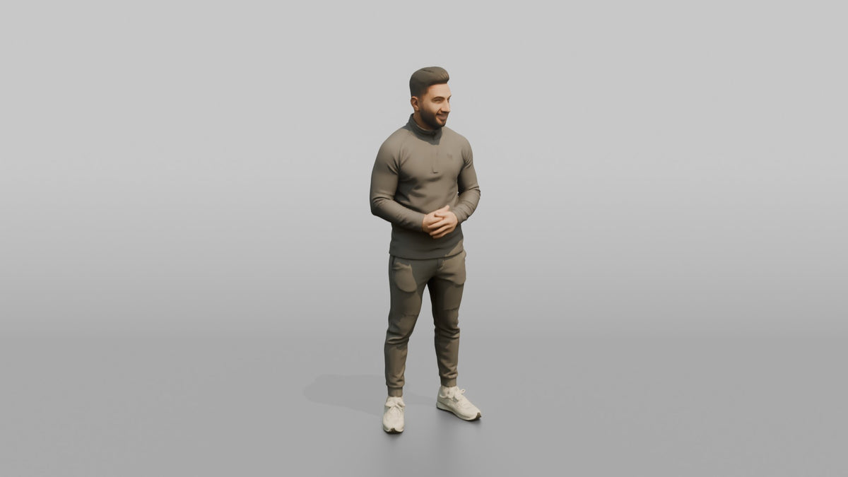 Fitness Influencer Man Standing With Hands Clasped In Front, Relaxed Pose - 3D character model