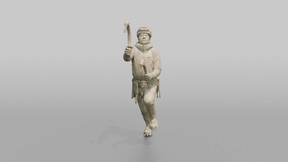 Ice Climber Holding Two Ice Axes - wireframe topology preview