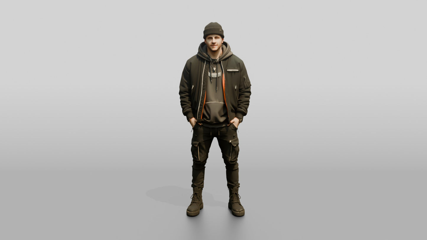 Caucasian Man in Streetwear Bomber Jacket