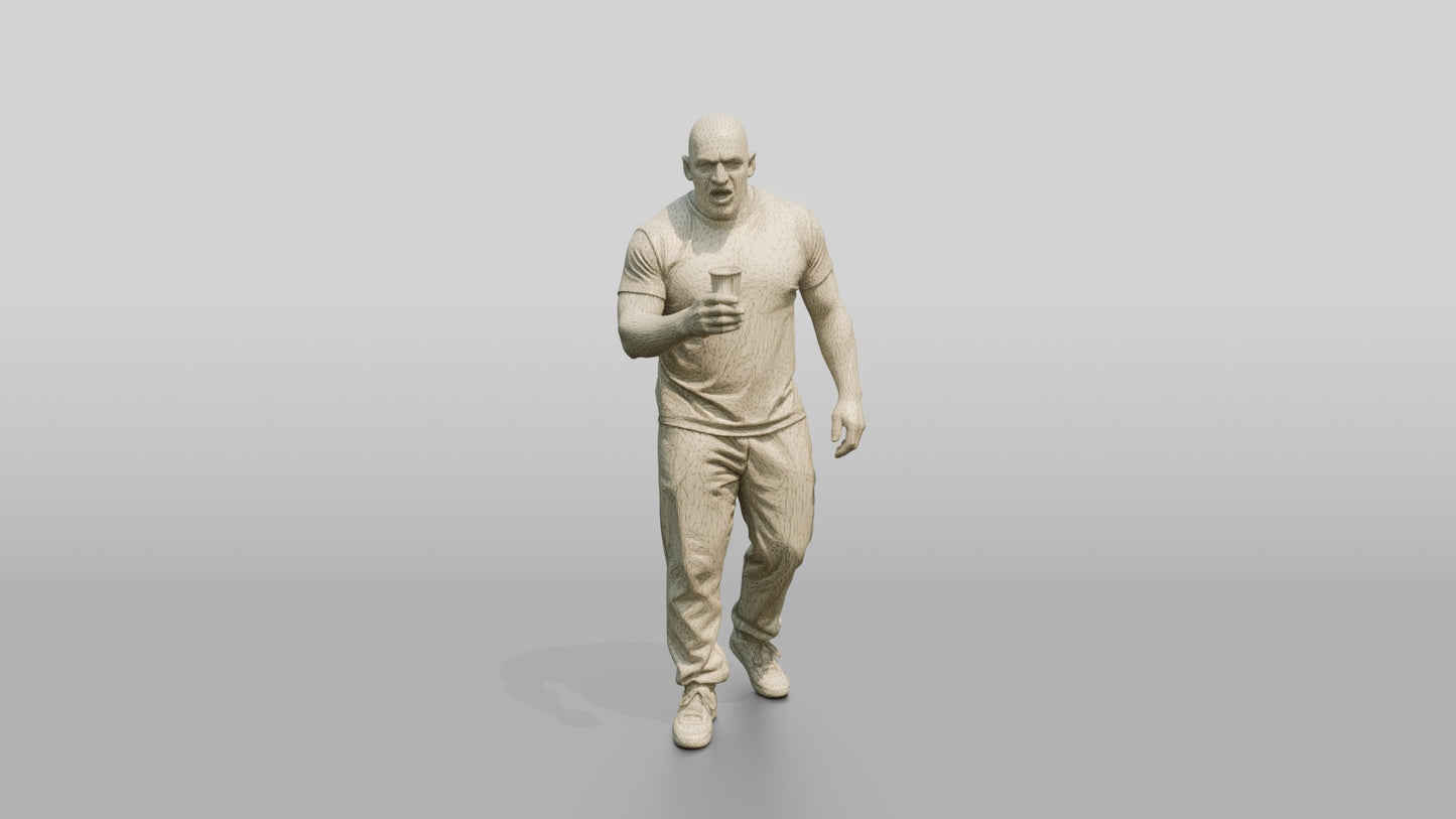 White Male Prisoner in a White T-shirt and Grey Sweatpants