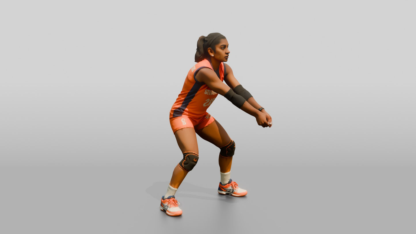 South Asian Female Volleyball Player in Orange Uniform
