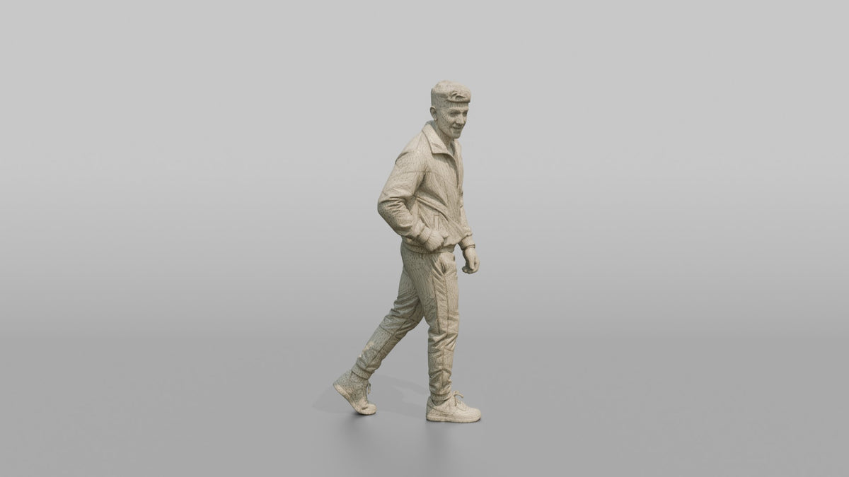 Patron Man Striking A Pose In A Bold Color-blocked Tracksuit - wireframe topology preview