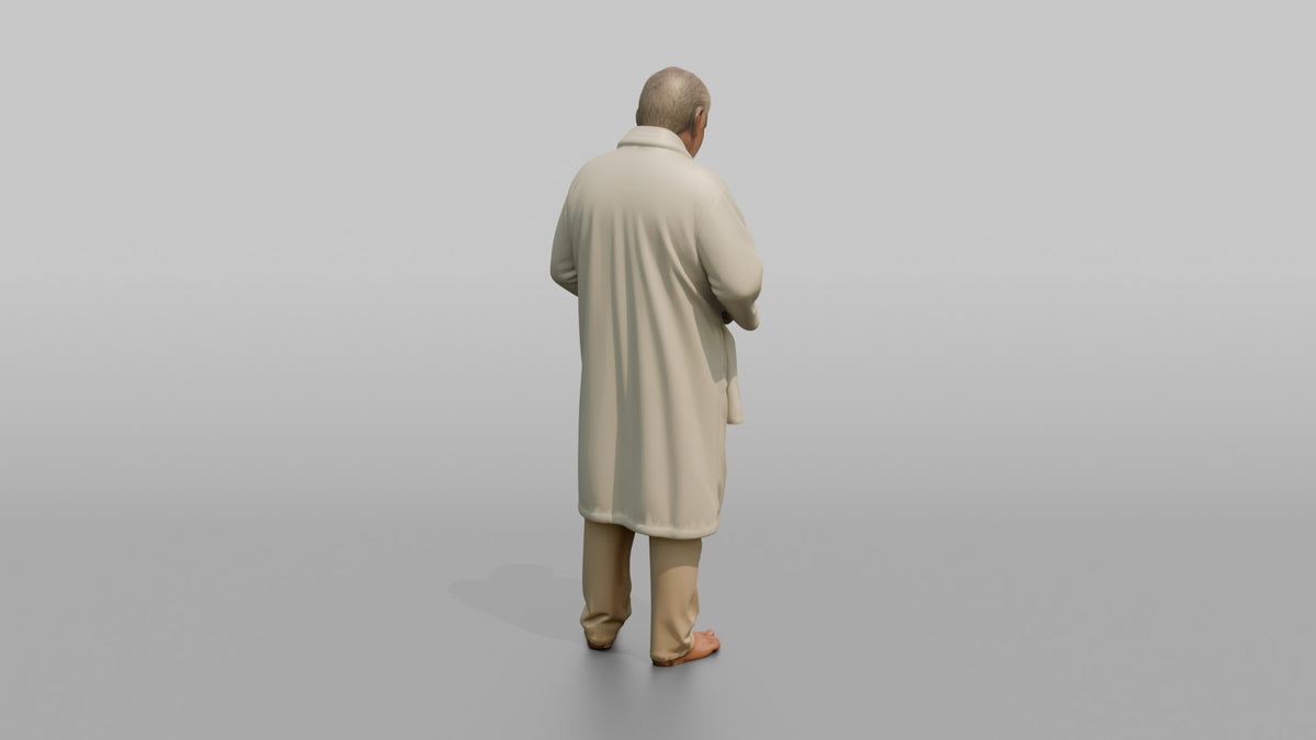Spa Client Man Standing Adjusting A Robe Belt, Relaxed Posture - 3D character model, view 3