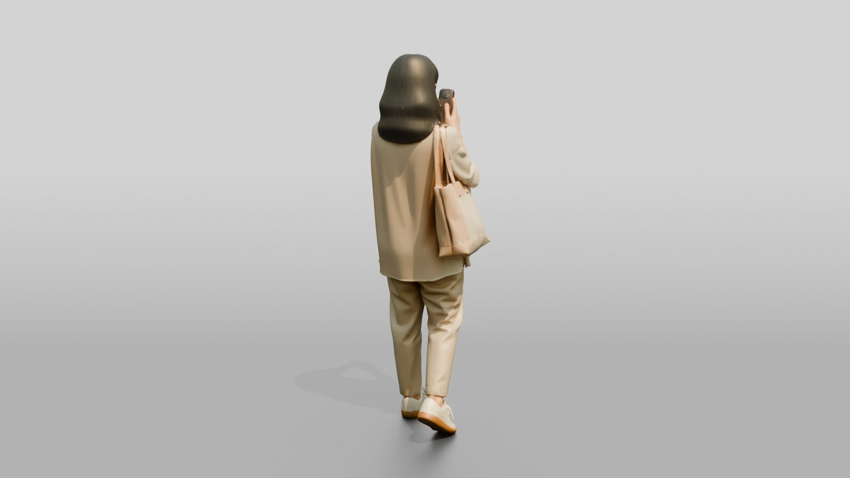 Woman Taking a Photo on Her Phone - 3D character model, view 3