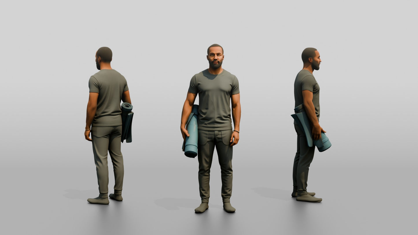 Standing Man with Rolled Mat
