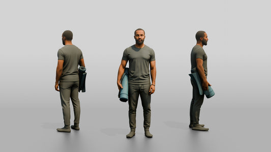 Standing Man with Rolled Mat