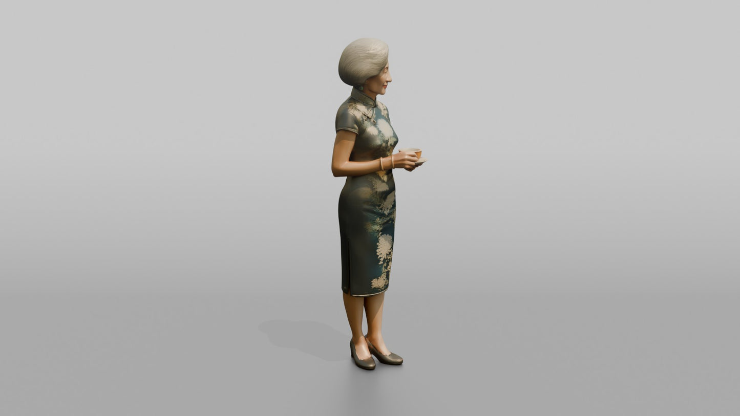 Elderly Wedding Guest Holding a Cup of Tea