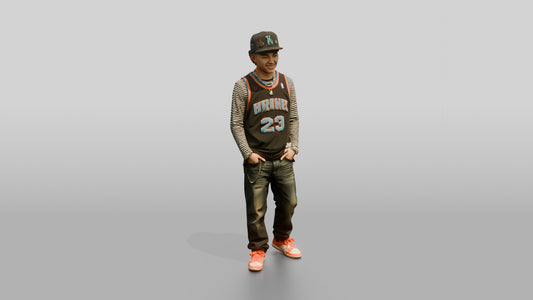 Latino Teen in Layered Urban Jersey - 3D character model, view 1
