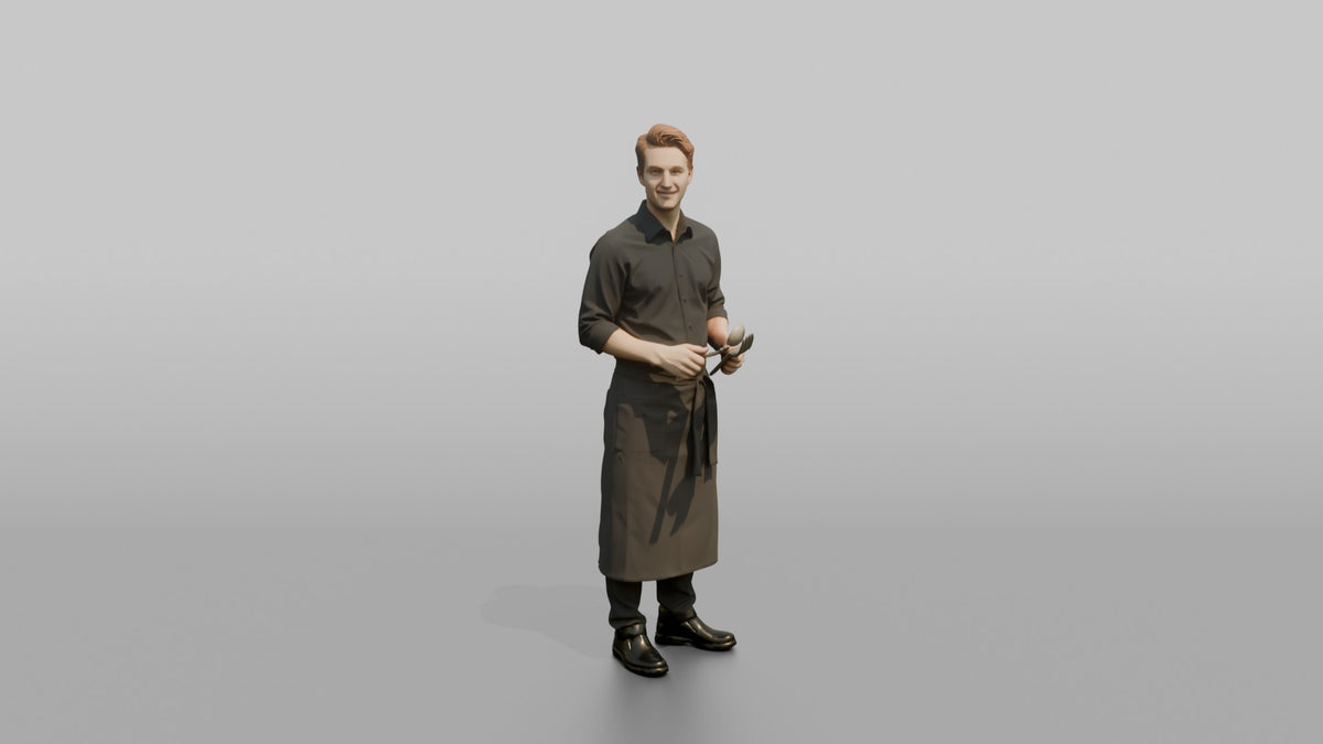 Server Woman Holding A Serving Spoon And Fork - 3D character model
