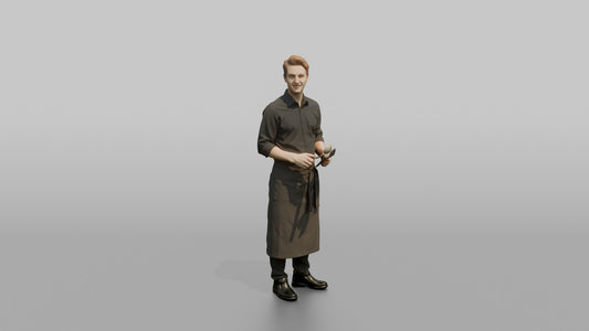 Server Woman Holding A Serving Spoon And Fork - 3D character model