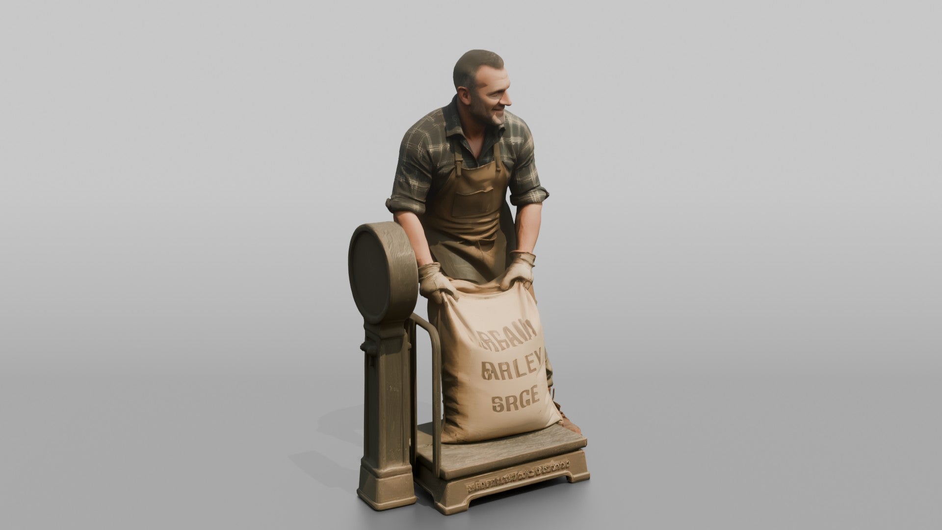 Farmer Hoisting Heavy Sack Of Grain Onto