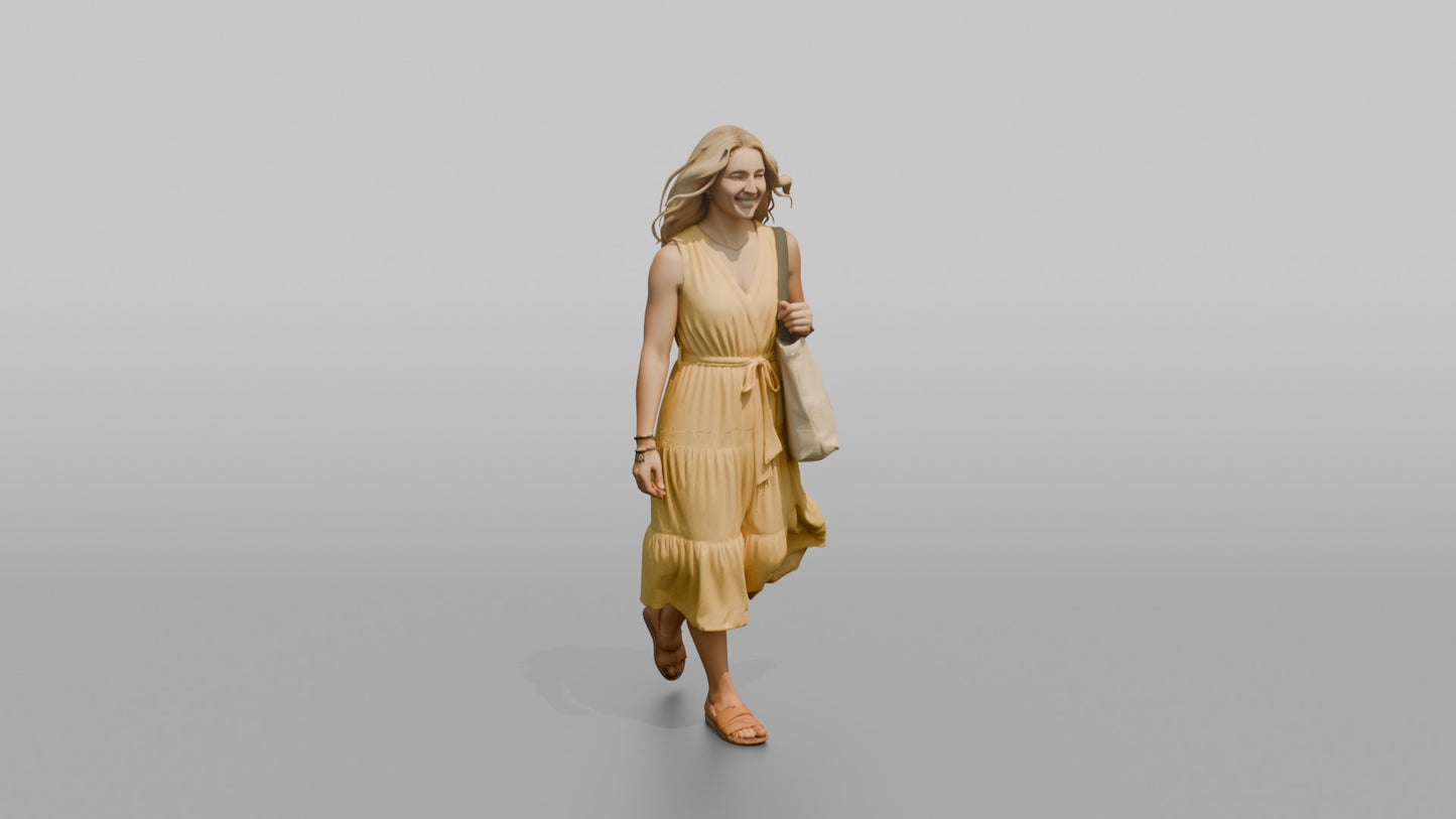 Scandinavian Woman Walking in a Yellow Summer Dress