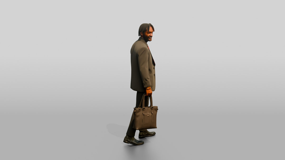 Stylish African Man in an Oversized Blazer with a Tote Bag - 3D character model, view 2