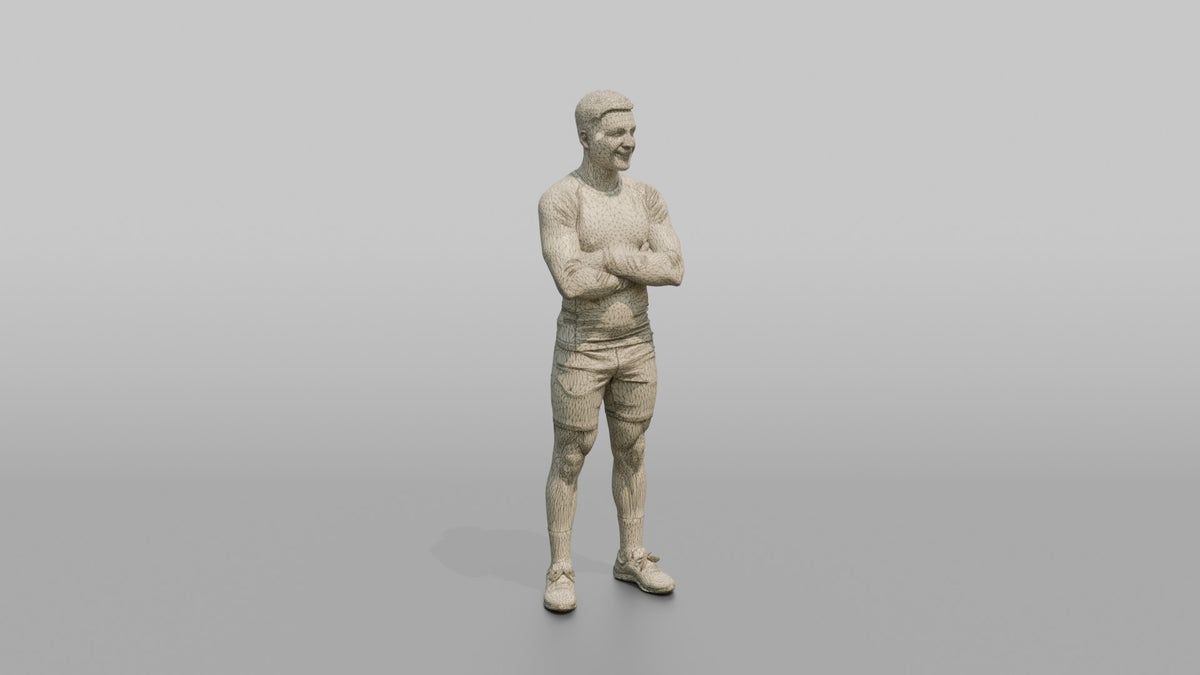 Fitness Influencer Man Standing With Arms Crossed, Confident Smile - wireframe topology preview
