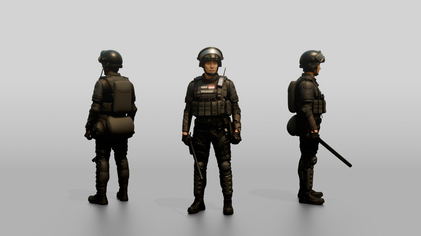 Riot Police Officer Standing in Gear