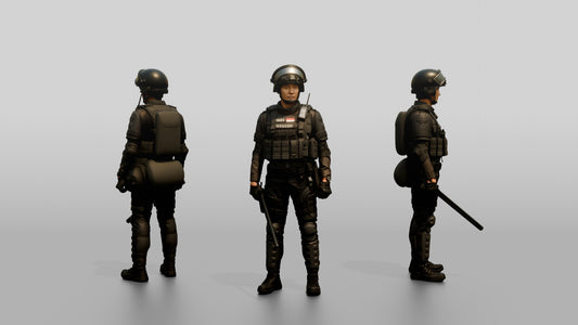 Riot Police Officer Standing in Gear