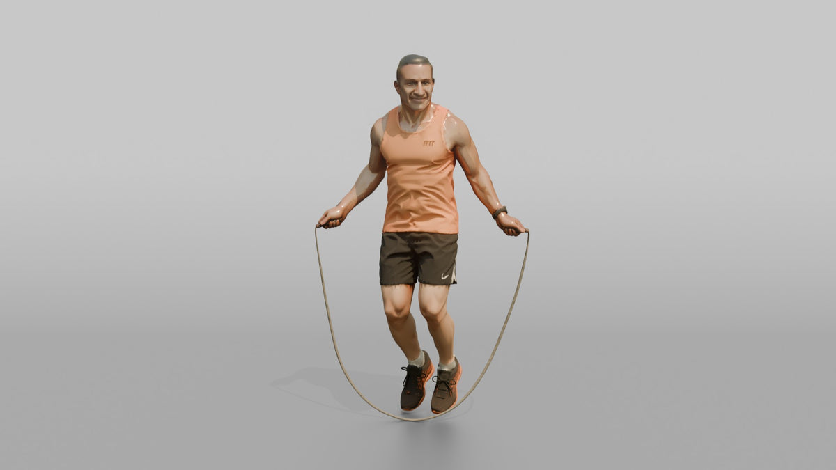Cardio Athlete Man Mid-jump With A Jump Rope - 3D character model, view 5