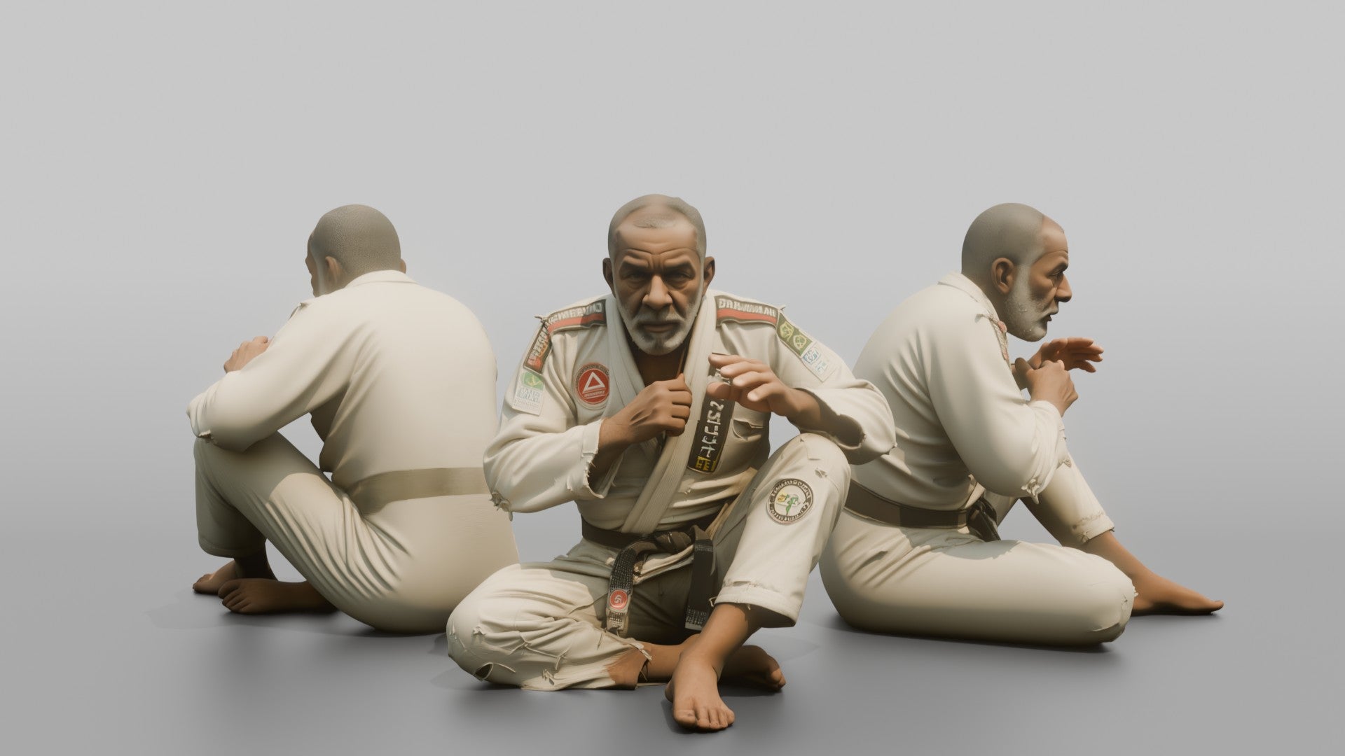 BJJ Fighter Crouched Open-guard Defensive Stance