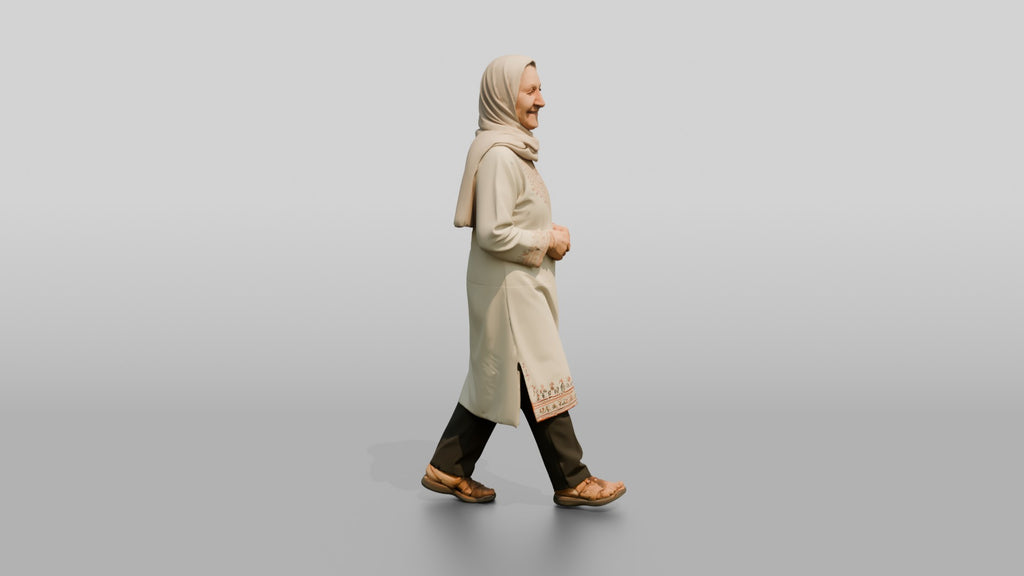 Petite Elderly Jordanian Woman in Hijab and Kaftan