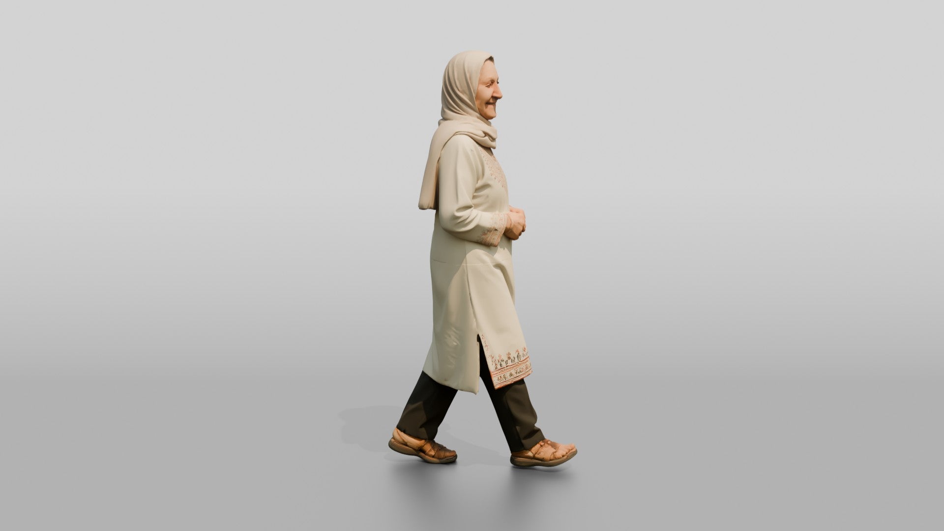 Petite Elderly Jordanian Woman in Hijab and Kaftan