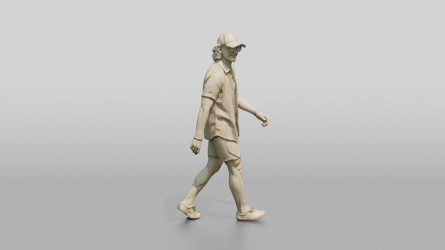 Latino Man Walking the Boardwalk in Linen Shirt