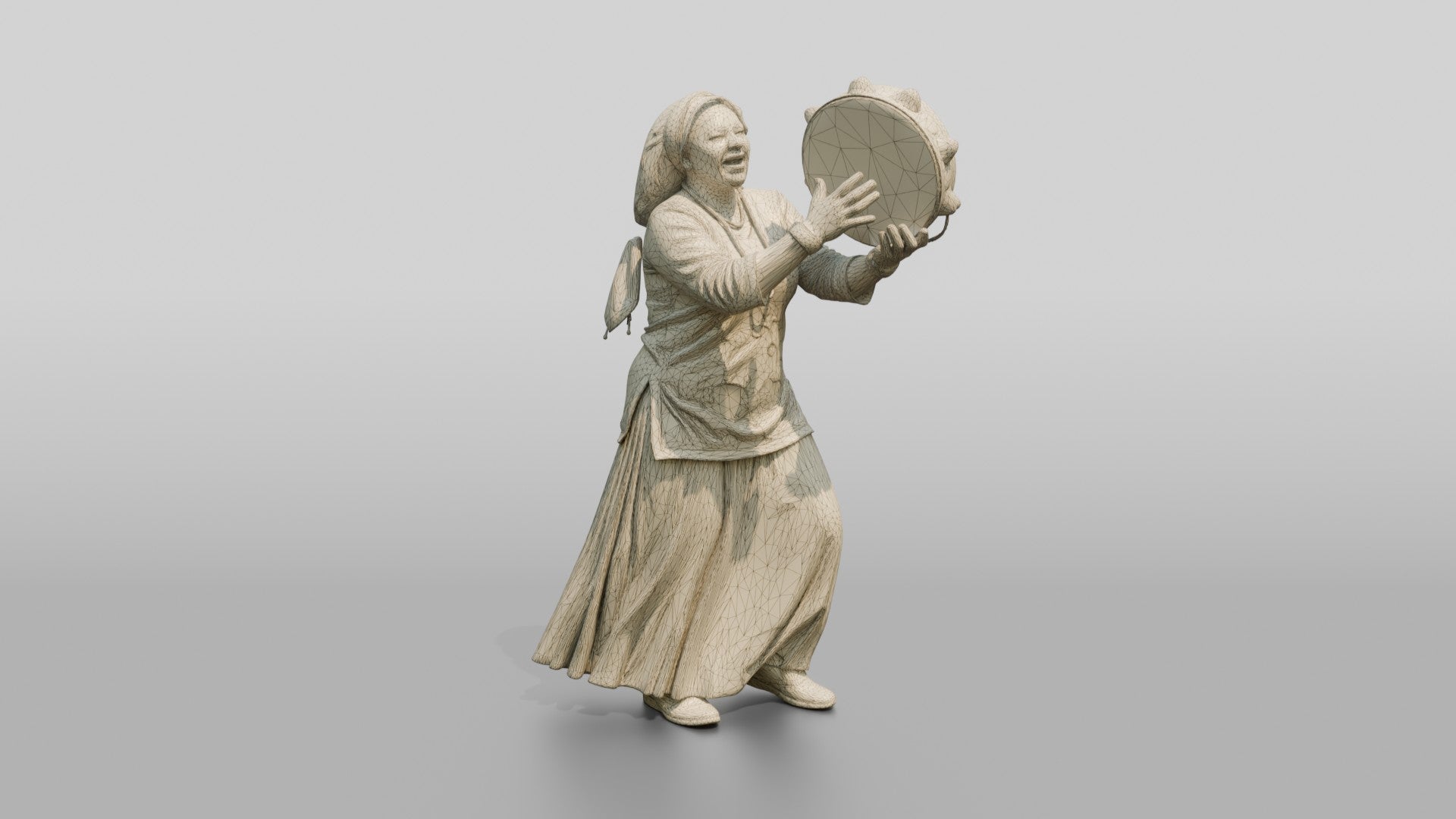 Tambourine Singer Striking Frame Drum