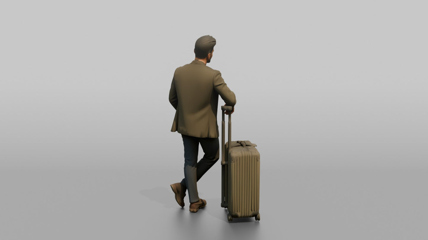 Vacationer Leaning On Large Spinner Suitcase