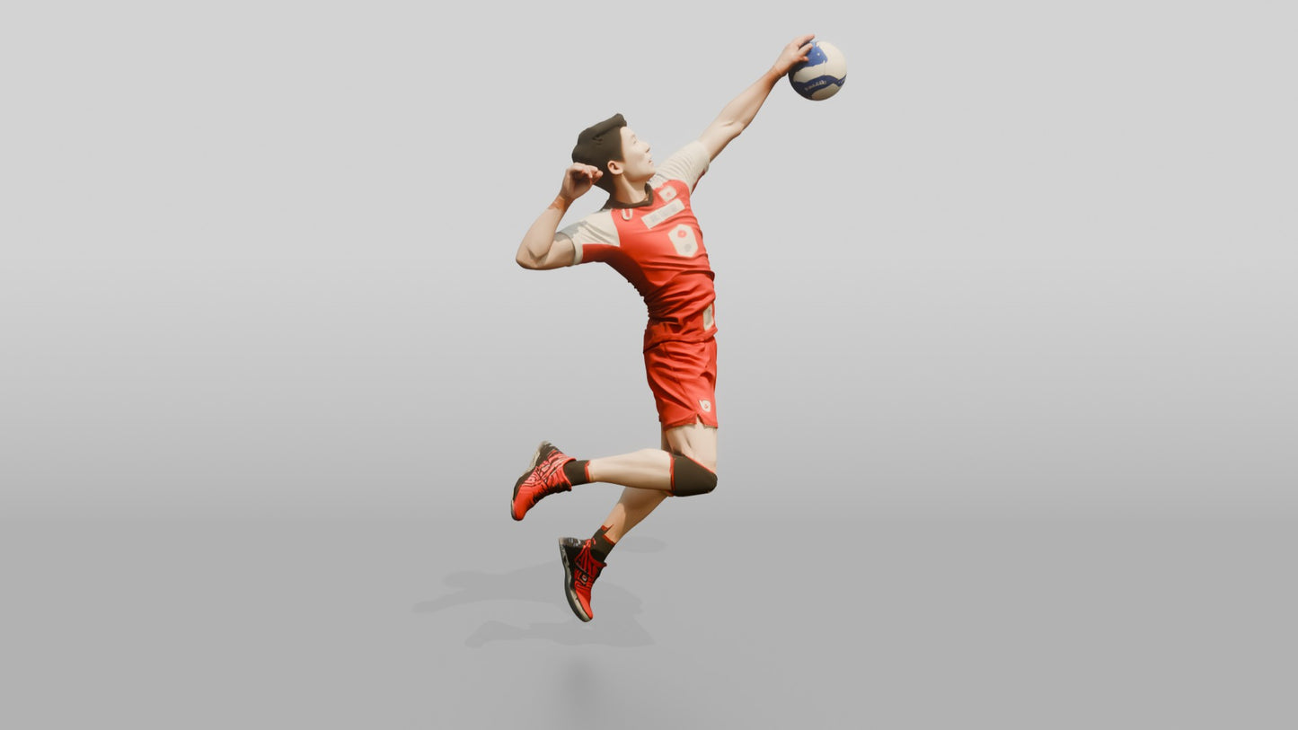 East Asian Male Volleyball Player in Sleek Red and White Jersey