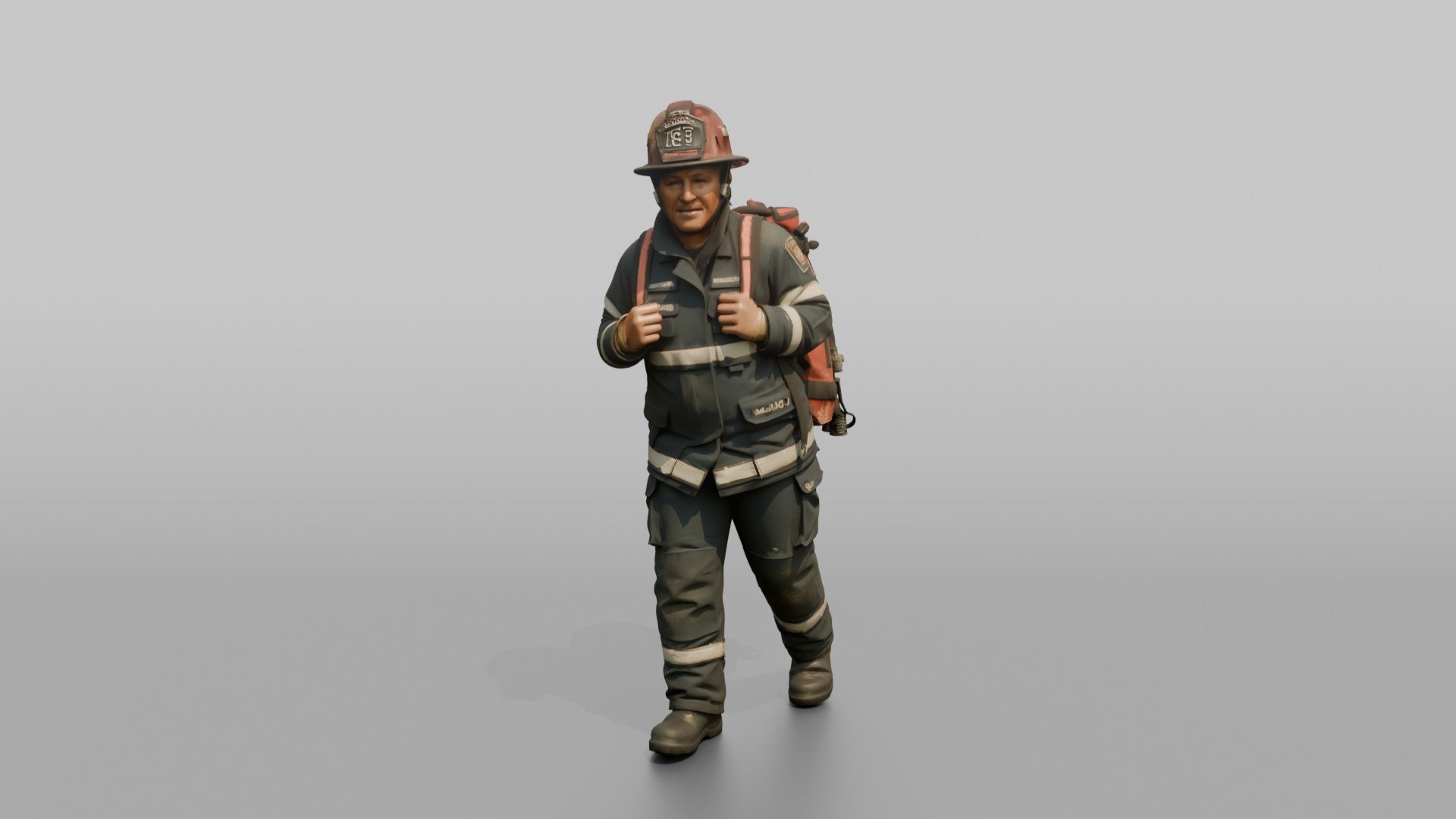 Firefighter Woman Carrying a Large Water Pump Bag