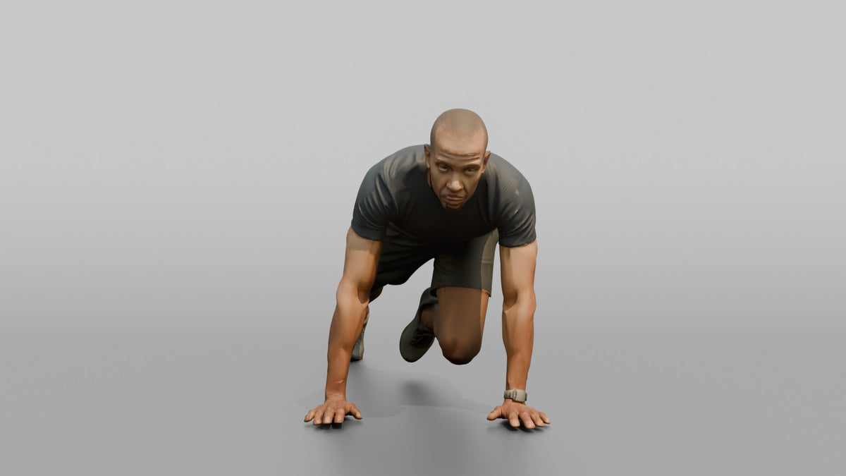 Bodyweight Athlete Man In A Mountain-climber Position - 3D character model, view 4