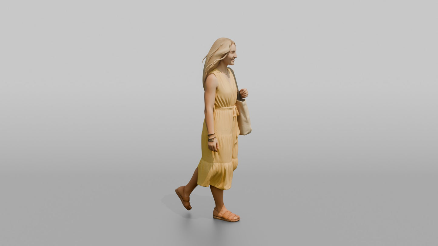 Scandinavian Woman Walking in a Yellow Summer Dress