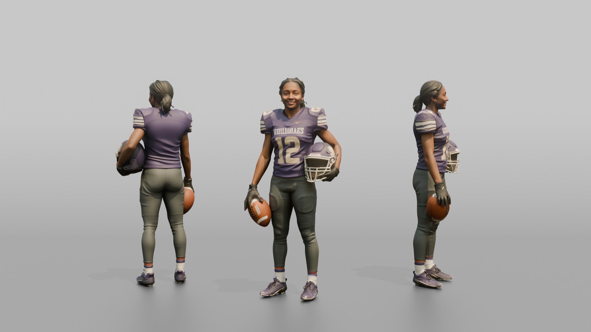 Wide Receiver Standing with the Ball at Her Side
