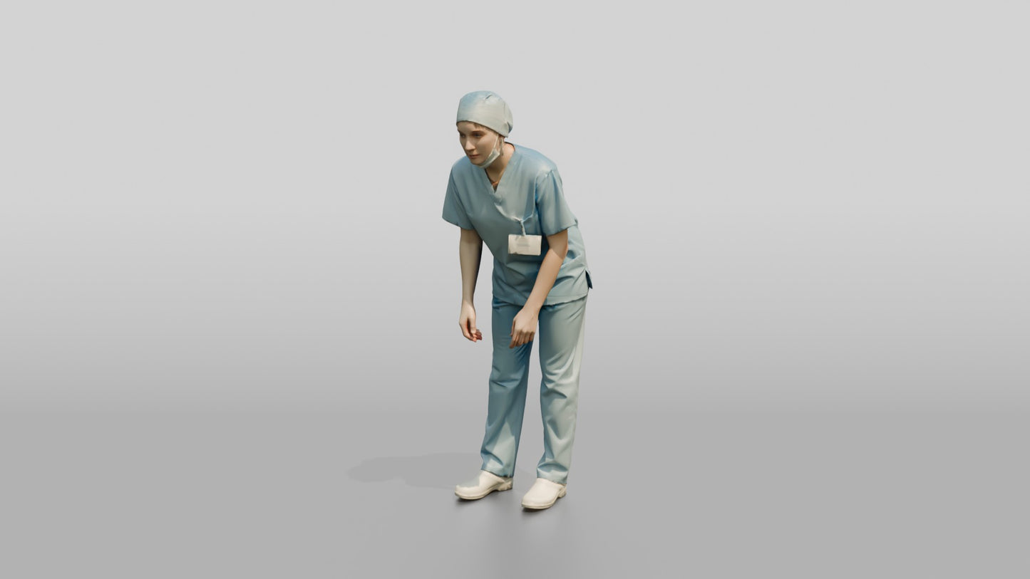 Young White Woman Doctor Bending Forward