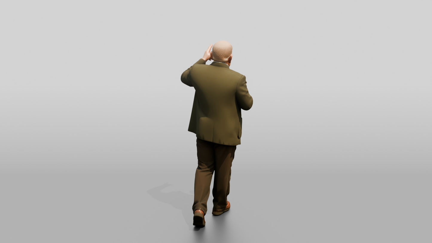 Elderly Man Pointing at Architecture with Tea