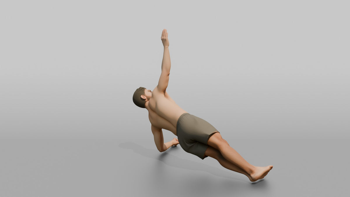 Bodyweight Athlete Man Holding A Side Plank - 3D character model, view 3