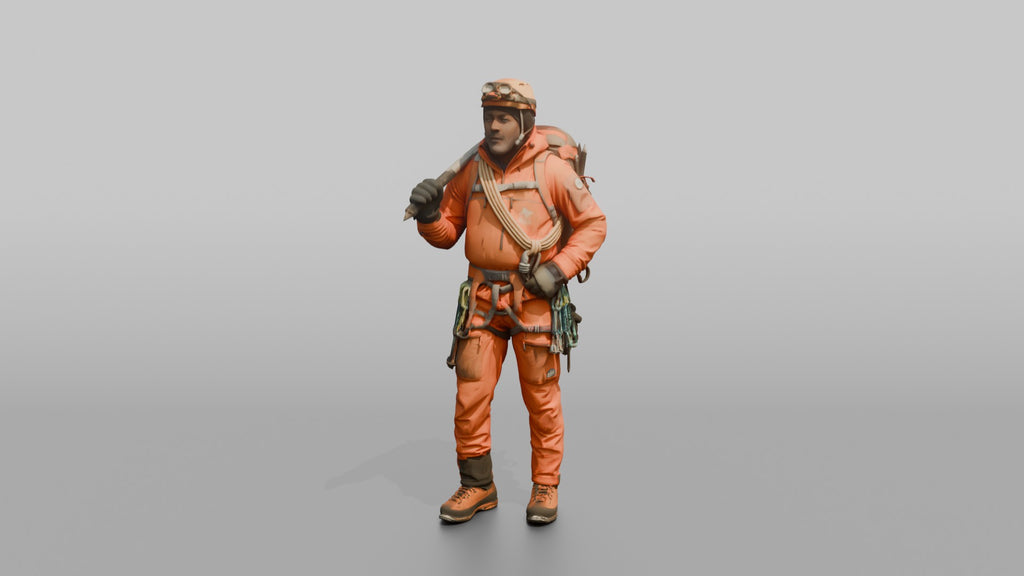 Mountaineer with an Ice Axe on His Shoulder