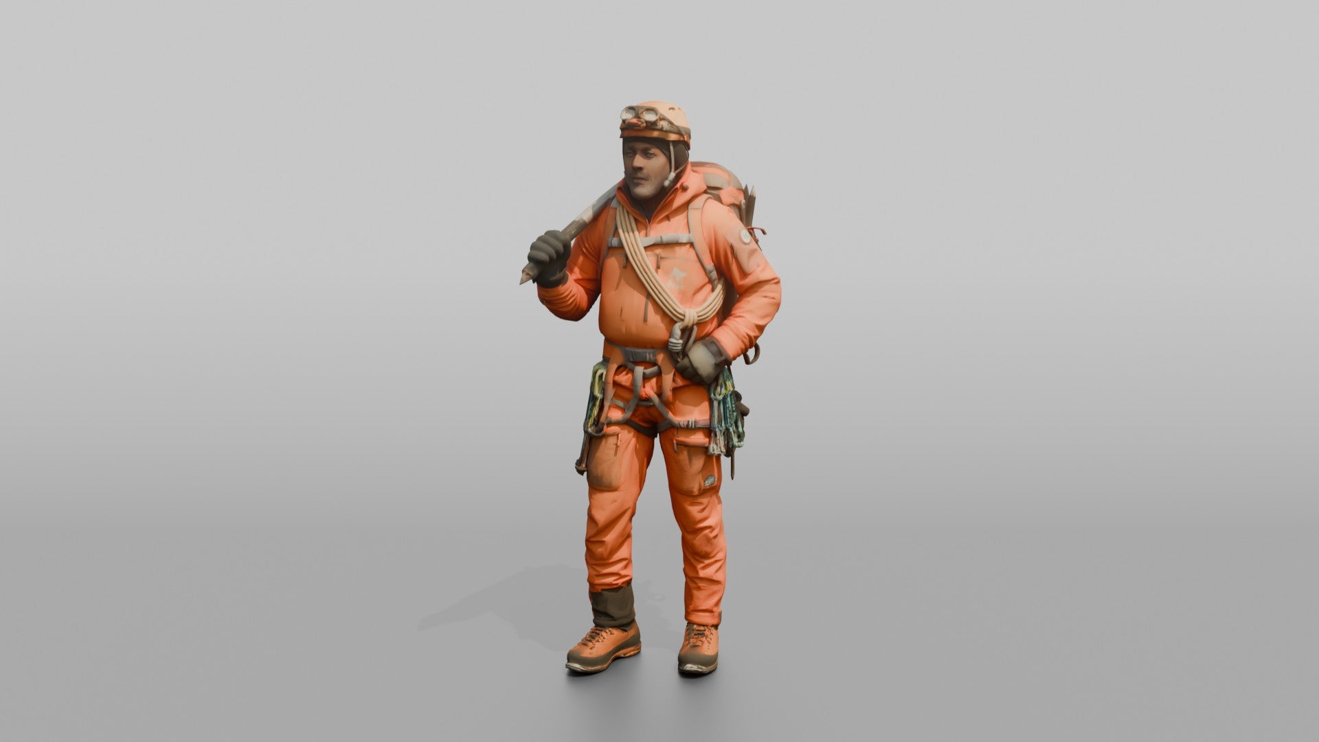 Mountaineer with an Ice Axe on His Shoulder