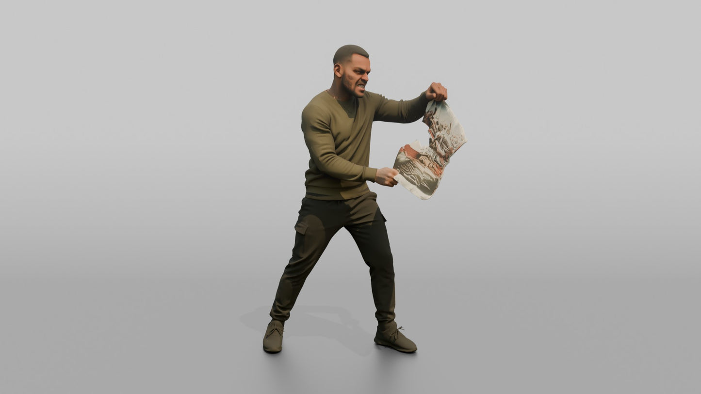 Protester Man Tearing Up a Newspaper