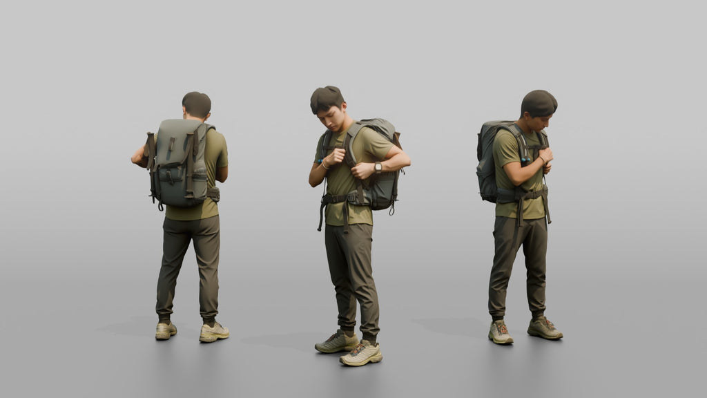 Hiker Adjusting His Backpack Strap