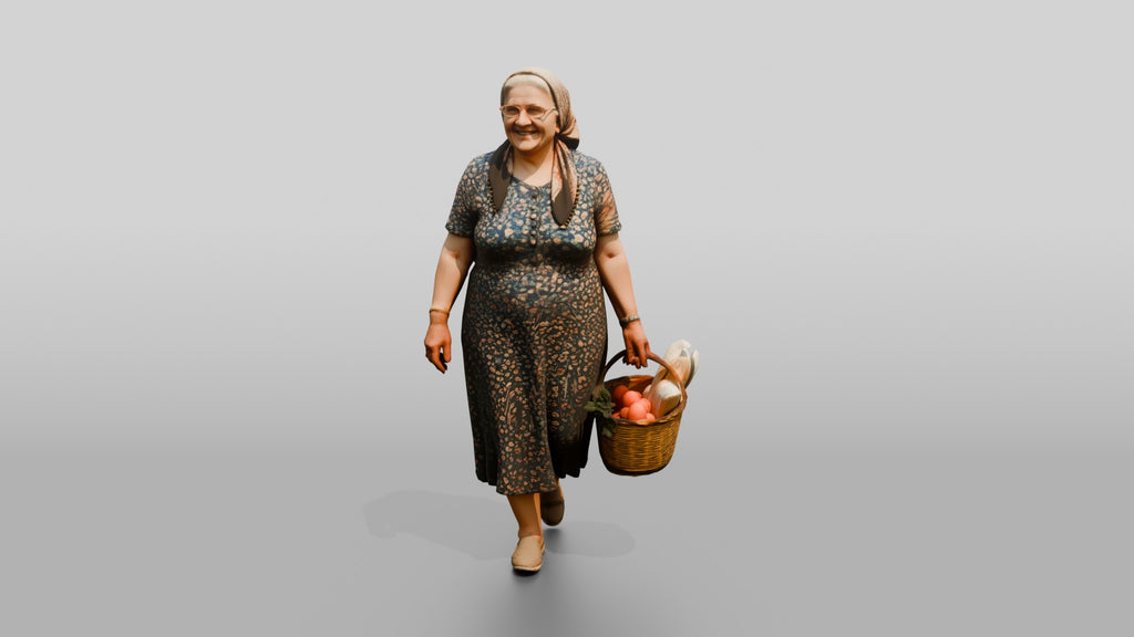 Elderly Plus-Size Turkish Woman with a Market Basket