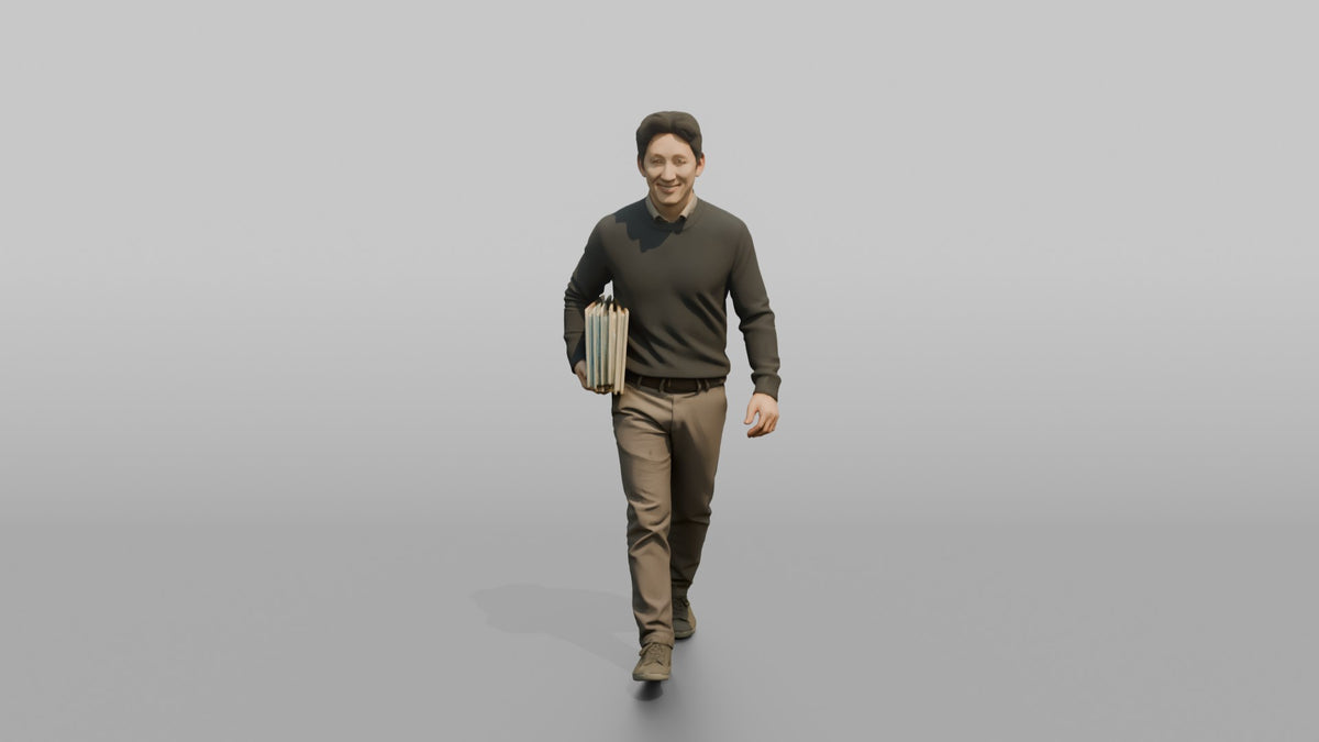 Father Carrying A Stack Of Picture Books Under One Arm - 3D character model, view 5