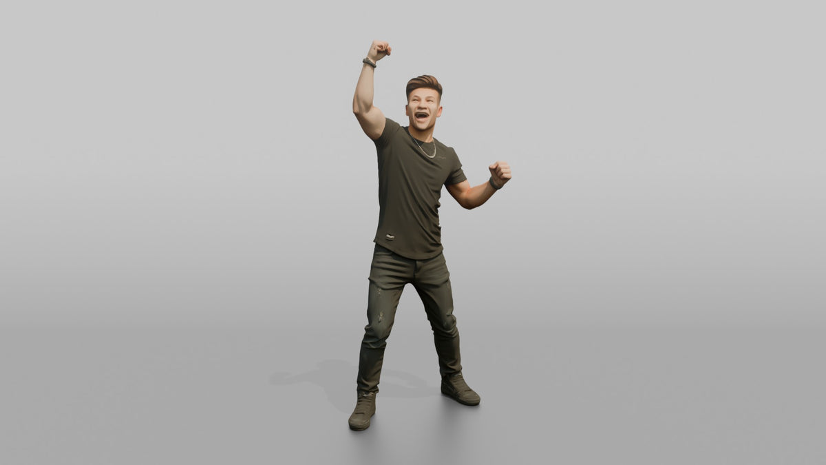 Club DJ Man Fist Raised In The Air, Energetic Pose - 3D character model
