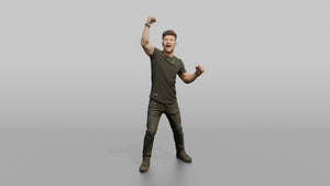 Club DJ Man Fist Raised In The Air, Energetic Pose - 3D character model